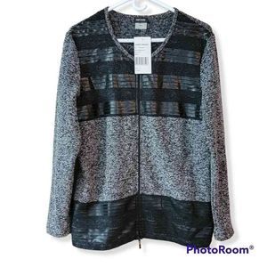 Gerry Weber Knit Faux Leather Black Lace Zip-Up Sweater Jacket NWT